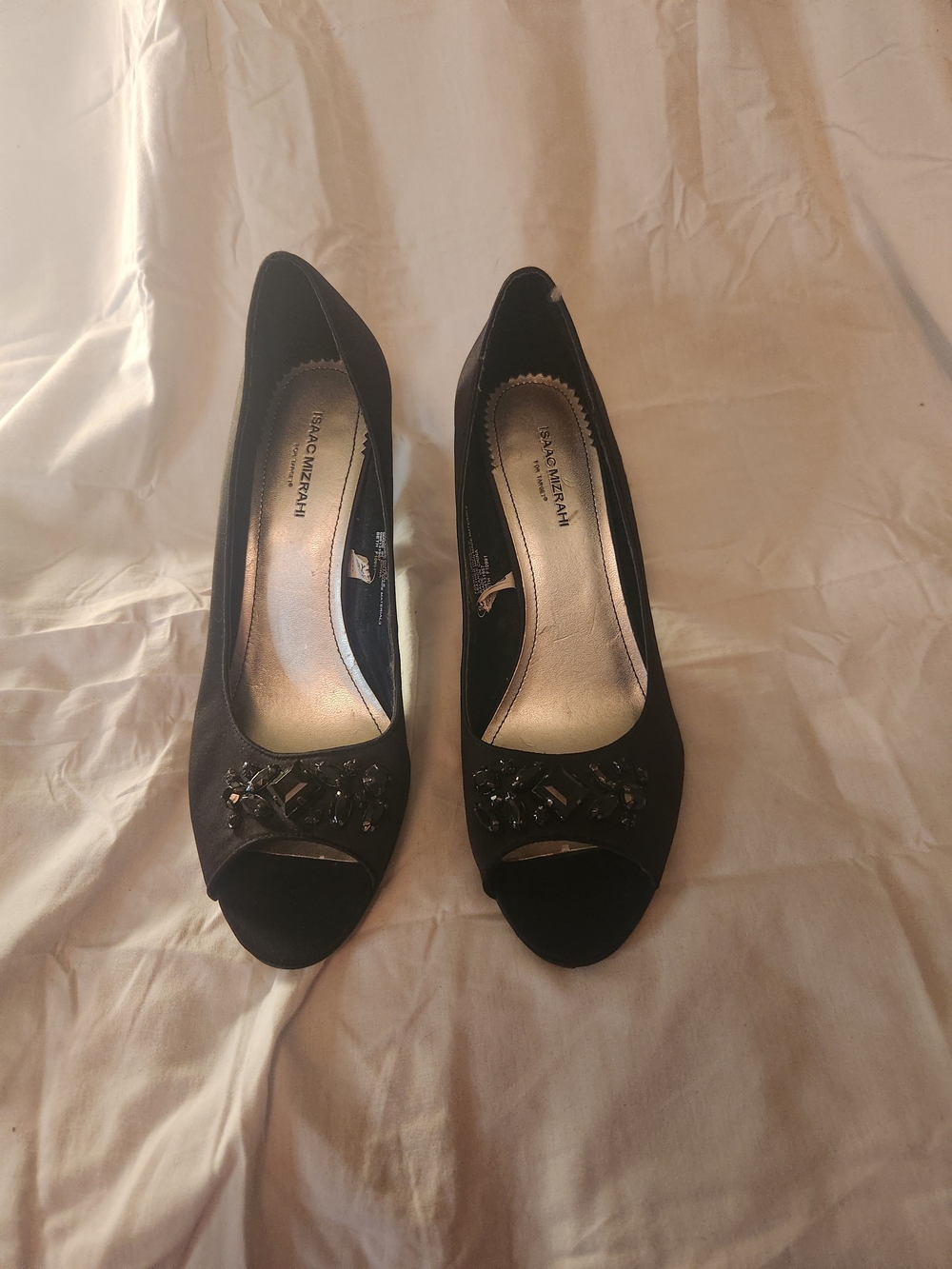 Isaac Mizrahi Black Peep-Toe Heels with Beaded Accent 9